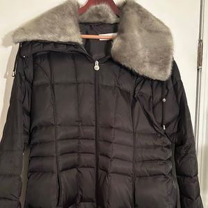 Liz Claiborne Woman's Winter Jacket, Black with Grey Fur Accents